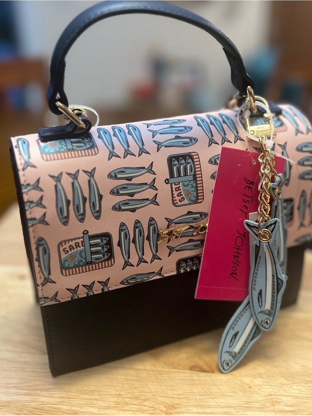 Betsey Johnson Sardine Bag with Charm and Crossbody Charm